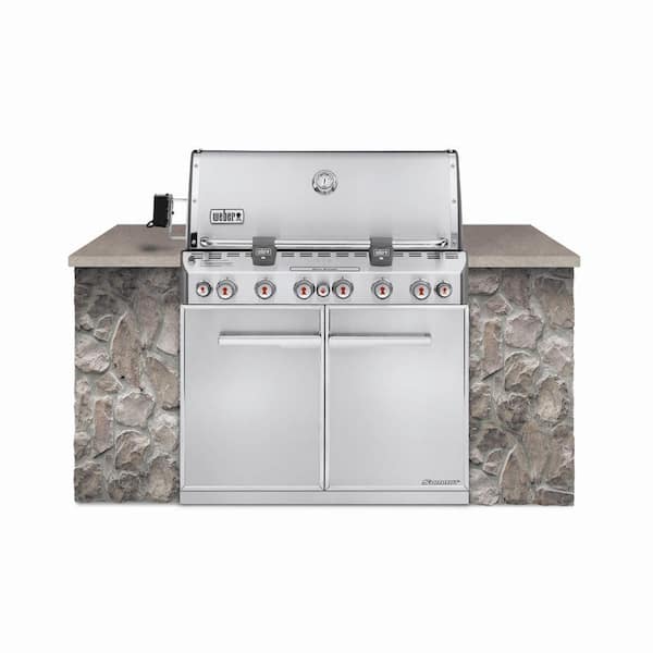 Weber Summit S-660 6-Burner Built-In Propane Gas Grill in Stainless Steel with grill cover and Built-In Thermometer
