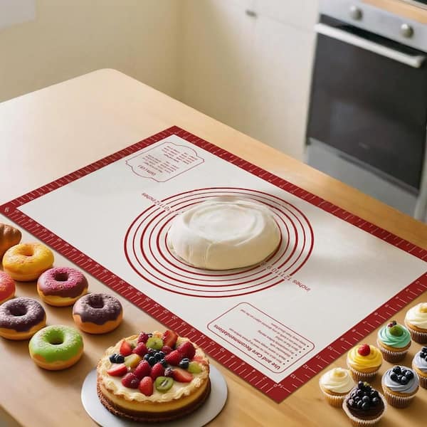 32 in. x 24 in. Silicone Baking Mat Pastry Mat for Baking Cookie Cakes Pizza Candy Bread, Red