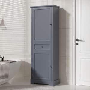 22.24 in. W x 11.81 in. D x 65.15 in. H Gray Tall Linen Cabinet with 1-Drawer and Adjustable Shelf
