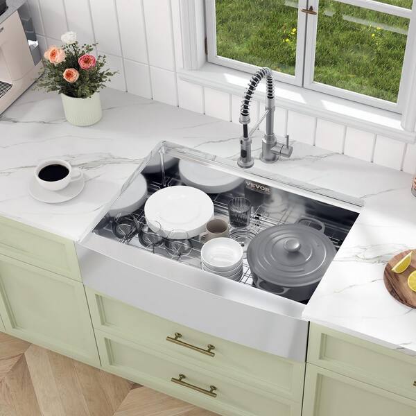 36 in. Kitchen Sink 304-Stainless Steel Drop-In Sink Top Mount Single Bowl Basin with Farm Sink Accessories
