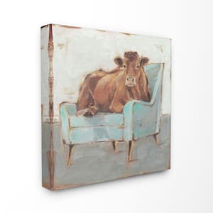 30 in. x 30 in. "Brown Bull on a Blue Couch Painting" by Ethan Harper Canvas Wall Art