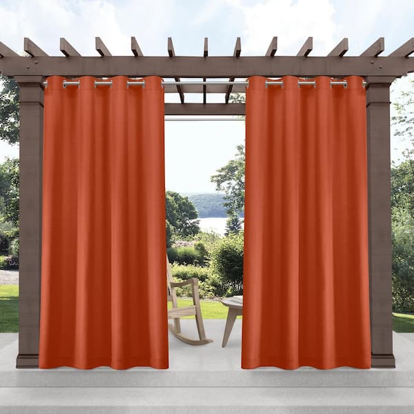 EXCLUSIVE HOME Biscayne Mecca Orange Solid Light Filtering Grommet Top Indoor/Outdoor Curtain, 54 in. W x 96 in. L (Set of 2)
