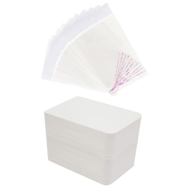100-Piece Keychain Display Cards with Self-Sealing Bags 3 in. x 4.7 in. Art Paper Holder for Jewelry Packaging White