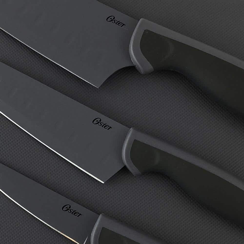 Black Polycarbonate Handle Stainless Steel Knife Set with Cutting Board