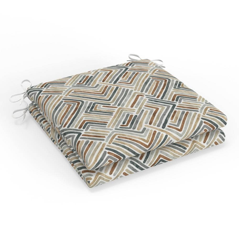 Pillow Perfect Geometric 20 in W x 3 in H Square Outdoor Chair Pad Cushion with Ties 2-Count in Estie Rattan