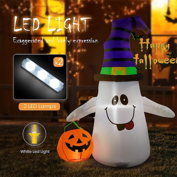8 ft. Width Halloween Inflatable LED Lighted White Ghost with Pumpkin Lantern