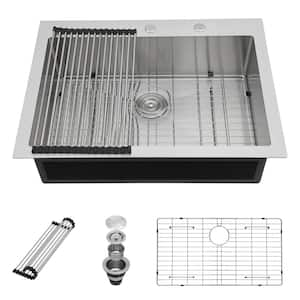 33 in. Drop-in/Topmount Single Bowl 16-Gauge Stainless Steel Round Corner Kitchen Sink with Bottom Grid