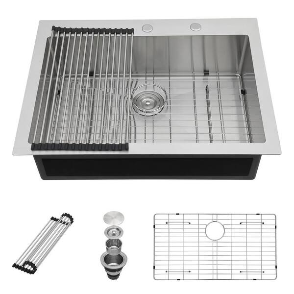 Sarlai 16-Gauge Stainless Steel Drop-In Kitchen Sink with Bottom Grid