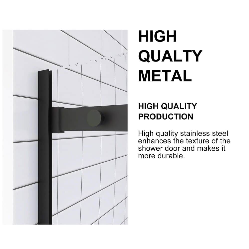 Matte Black Semi-Frameless Sliding Shower Door with Tempered Glass