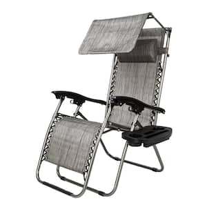 Folding Gravity Lounge Chair with Awning - Gray