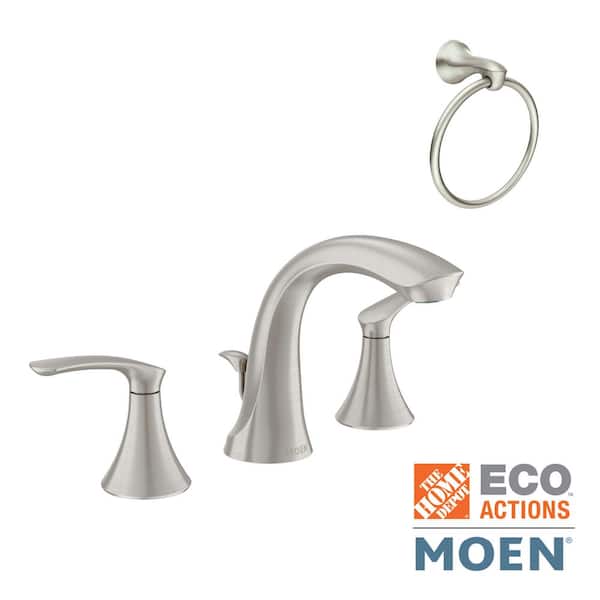 MOEN Darcy 8 in. Widespread 2-Handle High-Arc Bathroom Faucet with Towel Ring in Spot Resist Brushed Nickel (Valve Included)