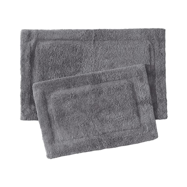 Jean Pierre NEW YORK Lydia Border Dark Gray 17 in. x 24 in. 20 in. x 32 in. Solid Color Cotton 2-Piece Bath Mat Set