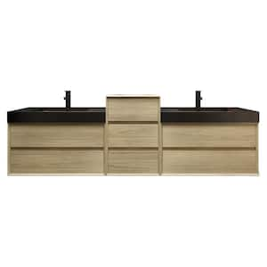 MIA 91 in. W x 20 in. D x 30 in. H Double Sink Middle Cabinet Bath Vanity in Teak Oak with Black Stainless Steel Top