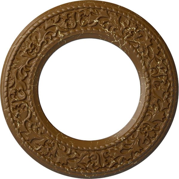 Ekena Millwork 3/4 in. x 13-3/8 in. x 13-3/8 in. Polyurethane Jet Blackthorn Ceiling Medallion, Smokey Topaz Crackle
