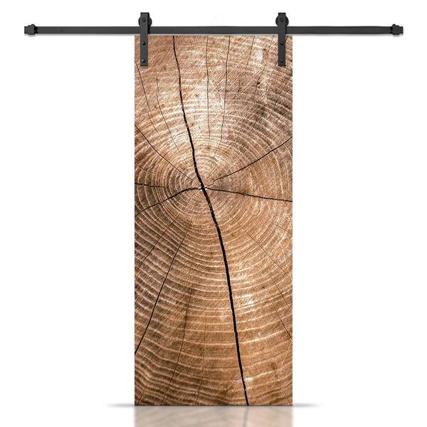 CALHOME 30 in. x 84 in. Artisan Print Series Tree Rings MDF Modern Interior Sliding Barn Door with Hardware Kit