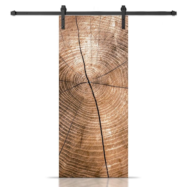 CALHOME 36 in. x 84 in. Artisan Print Series Tree Rings MDF Modern Interior Sliding Barn Door with Hardware Kit