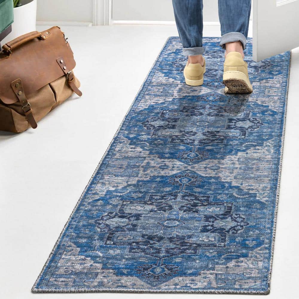 Maris Bohemian Navy Blue Medallion 2x8 Synthetic Runner Rug