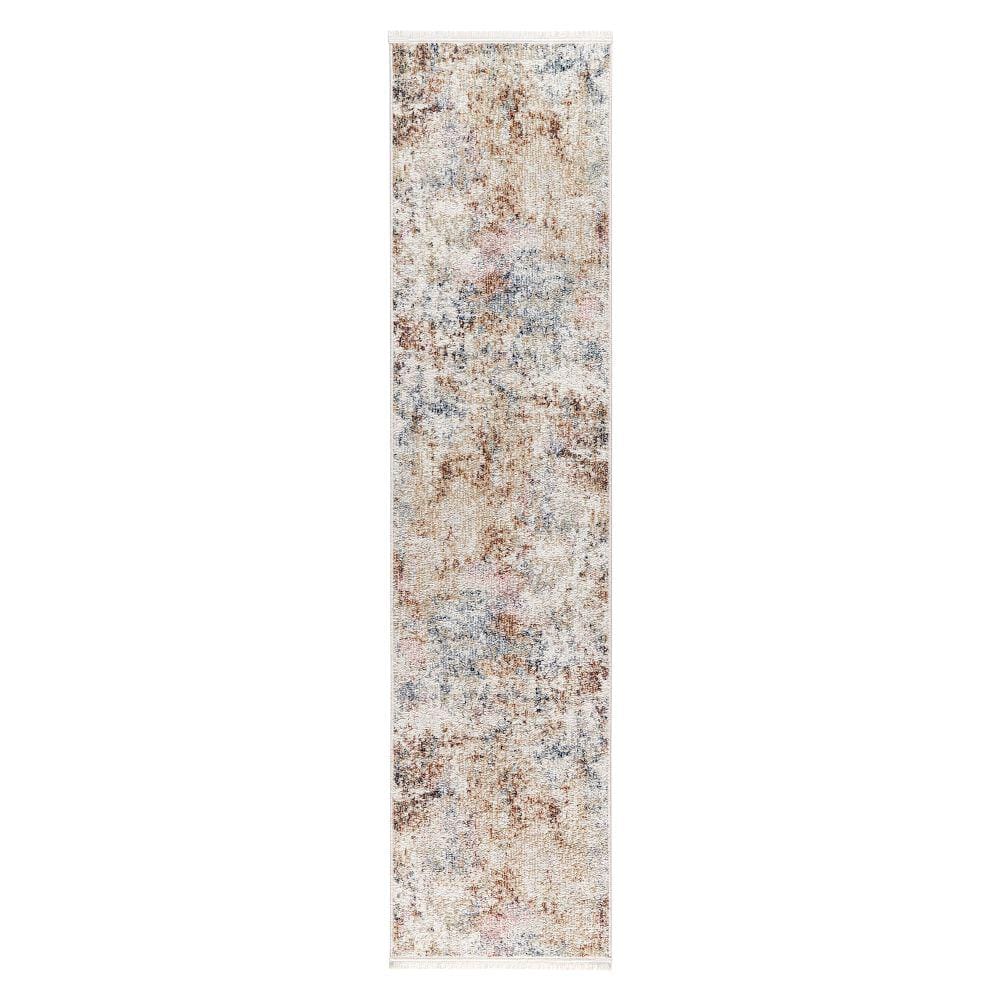 Brown and Beige Abstract Cloud Washable Runner Rug with Non-Slip Backing