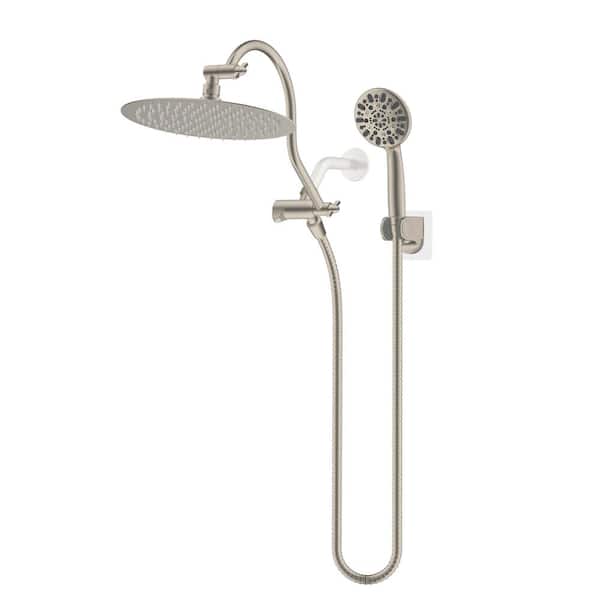 Hibbent 7-Spray 10 in. Dual Wall Mount Fixed and Handheld Shower Head 1.8 GPM in Brushed Nickel Finish with 12 in. Extension Arm
