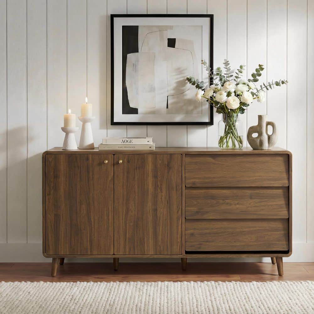 Spruce & Spring Kensa Walnut 58 in. 2-door 3-drawer Wood Buffet