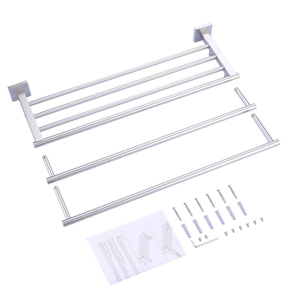 Brushed Nickel Wall Mounted Towel Rack with Hooks
