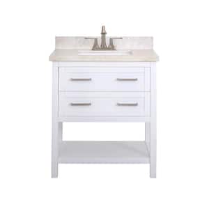 Weston 30 in. Coastal Farmhouse Freestanding Bathroom Vanity in White with White Quartz Top