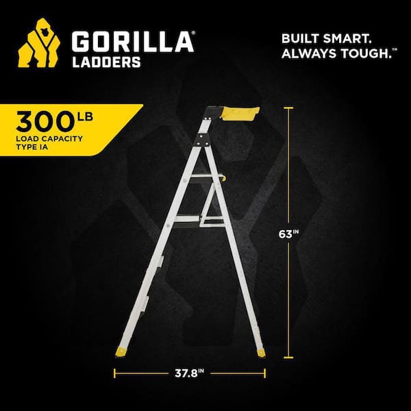 Gorilla Ladders - 5.5 ft. Aluminum Dual Platform Heavy-Duty Ladder with Project Bucket(10 ft. Reach), 300 lb. Capacity Type IA Duty Rating
