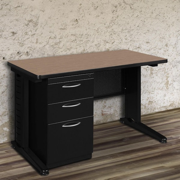 Fusion 48 in x 24 in Noble Oak Teachers Desk with Single Pedestal Drawer Unit