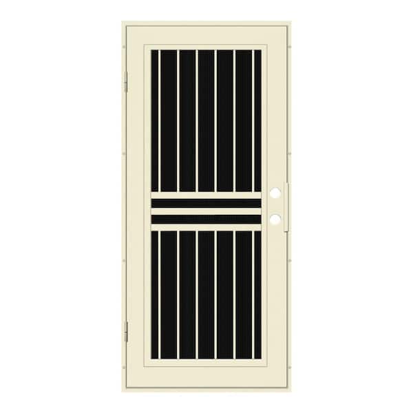 Unique Home Designs Plain Bar 30 in. x 80 in. Left-Hand/Outswing Beige Aluminum Security Door with Charcoal Insect Screen
