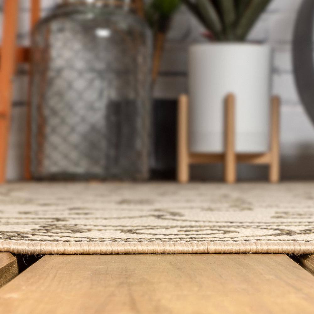 Charleston Vintage Filigree Beige & Brown 2'x8' Indoor/Outdoor Runner Rug