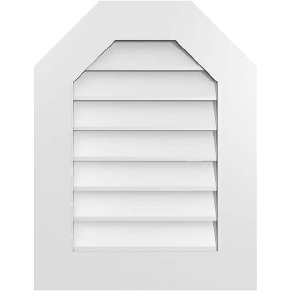 Ekena Millwork 20 in. x 26 in. Octagonal Top Surface Mount PVC Gable Vent: Decorative with Standard Frame