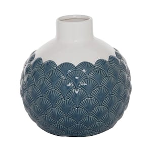 9 in. Blue Ceramic Decorative Vase with Shell Designs