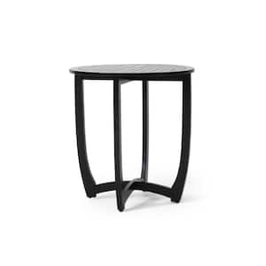 Black Small Outdoor Side Table Round Solid Acacia Wood DiningTable