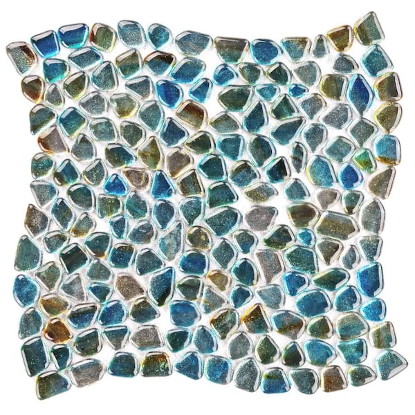 Ivy Hill Tile Fargin Pebble Tropical Lagoon 4.32 in. x 0.24 in. Polished Glass Wall Mosaic Tile Sample