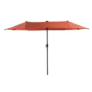 13' x 6.5' Iron Market Solar Lighted Patio Umbrella in Red