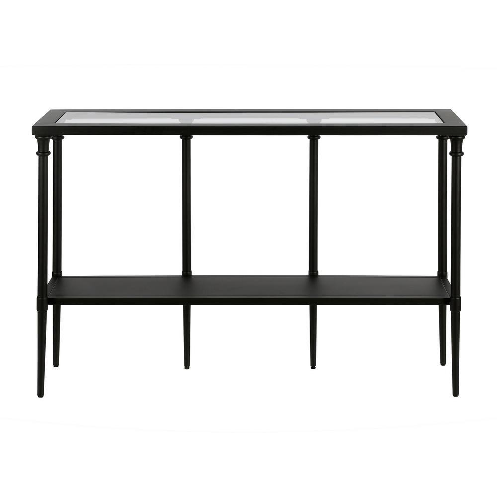 Modern Farmhouse 45" Blackened Bronze Metal & Glass Console Table with Storage