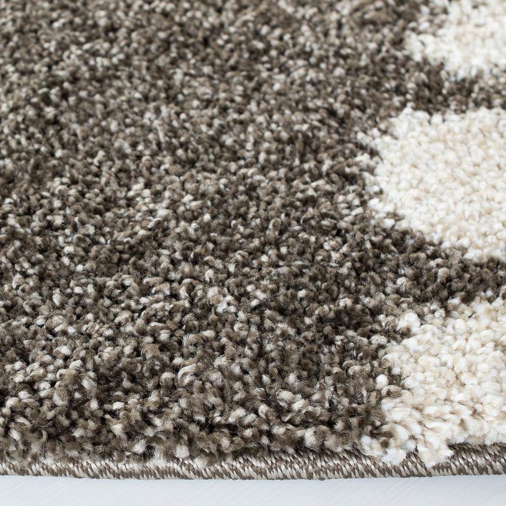 Sculpted Smoke and Beige Floral Shag Round Rug, Hand-Knotted