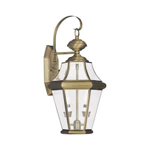 Cresthill 20.75 in. 2-Light Antique Brass Outdoor Hardwired Wall Lantern Sconce with No Bulbs Included