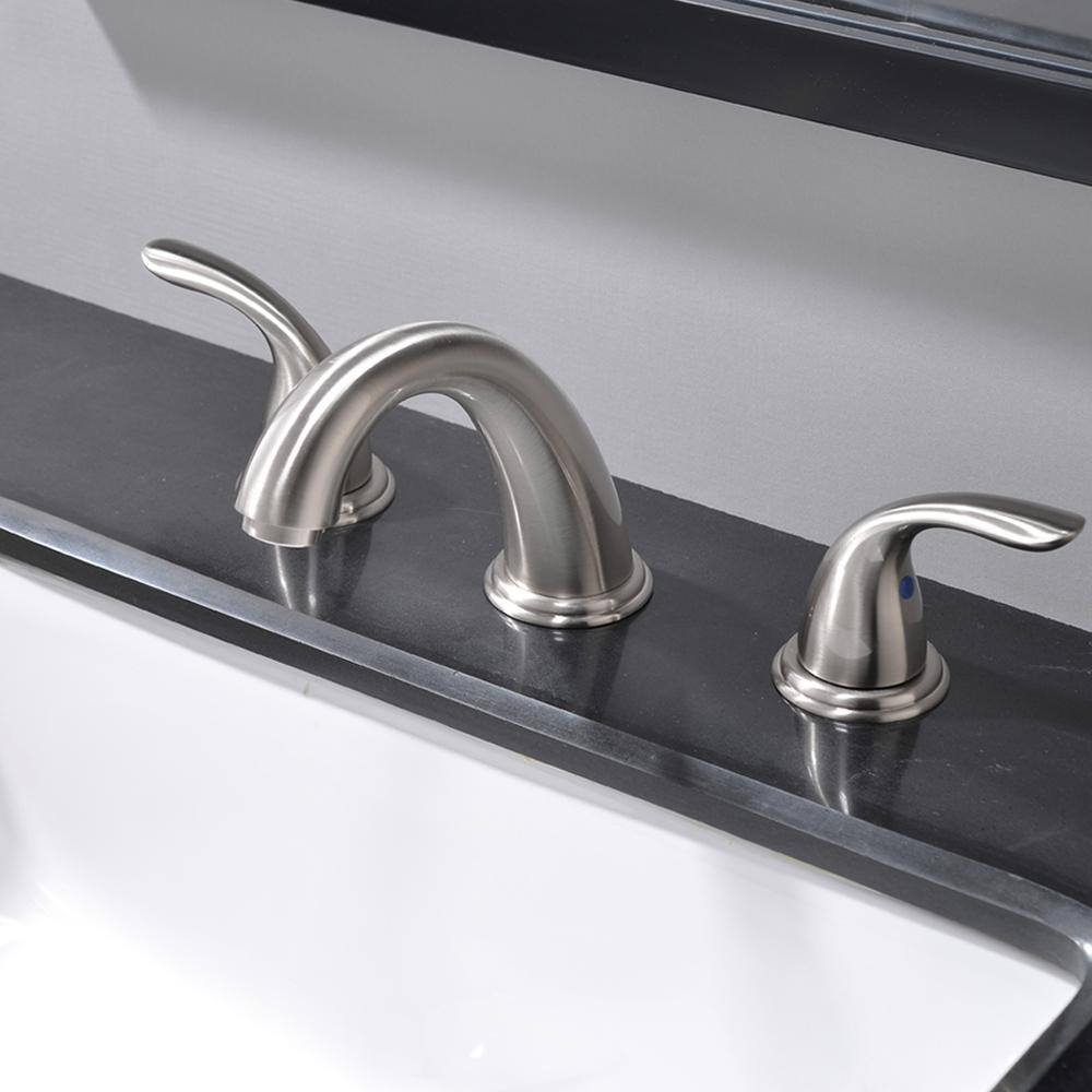 Brushed Nickel 8-Inch Widespread Bathroom Faucet with Lever Handles