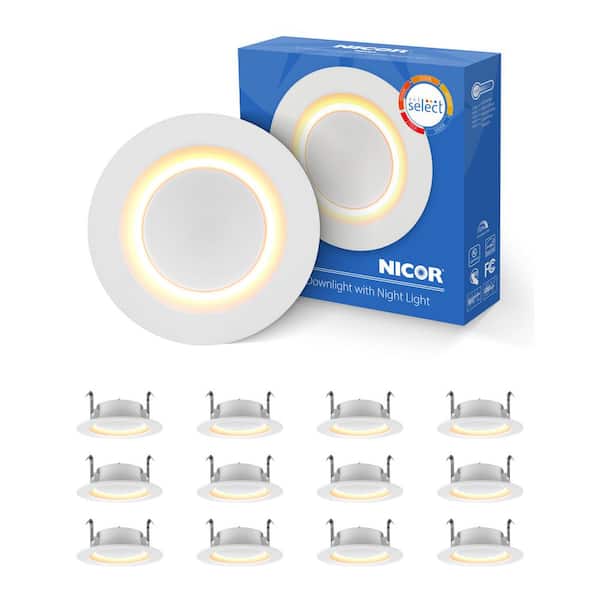 NICOR RDN 4 in. White Selectable CCT Housing Required Integrated LED Recessed Light Trim with Nightlight, 12-Pack