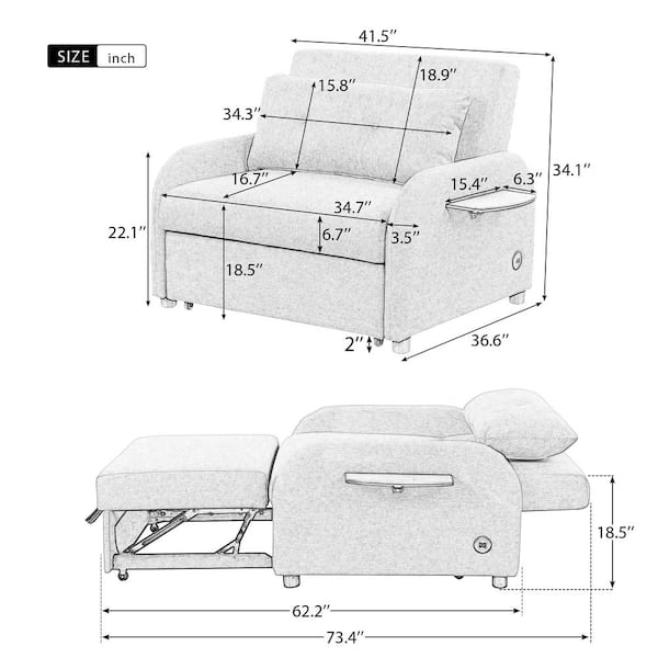 Harper & Bright Designs 2-in-1 Beige Linen Sofa Bed Chair, Convertible  Sleeper Chair Bed PP282398AAB - The Home Depot