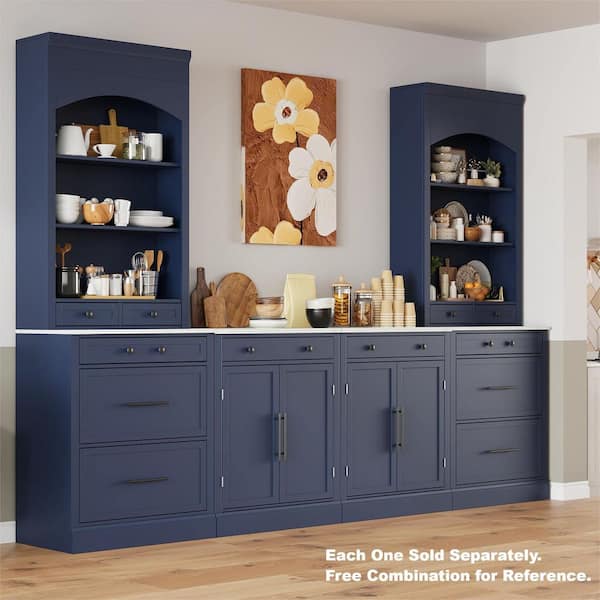 Polibi Blue Wood 28.7 in. x 35.4 in. Kitchen Pantry Cabinet with