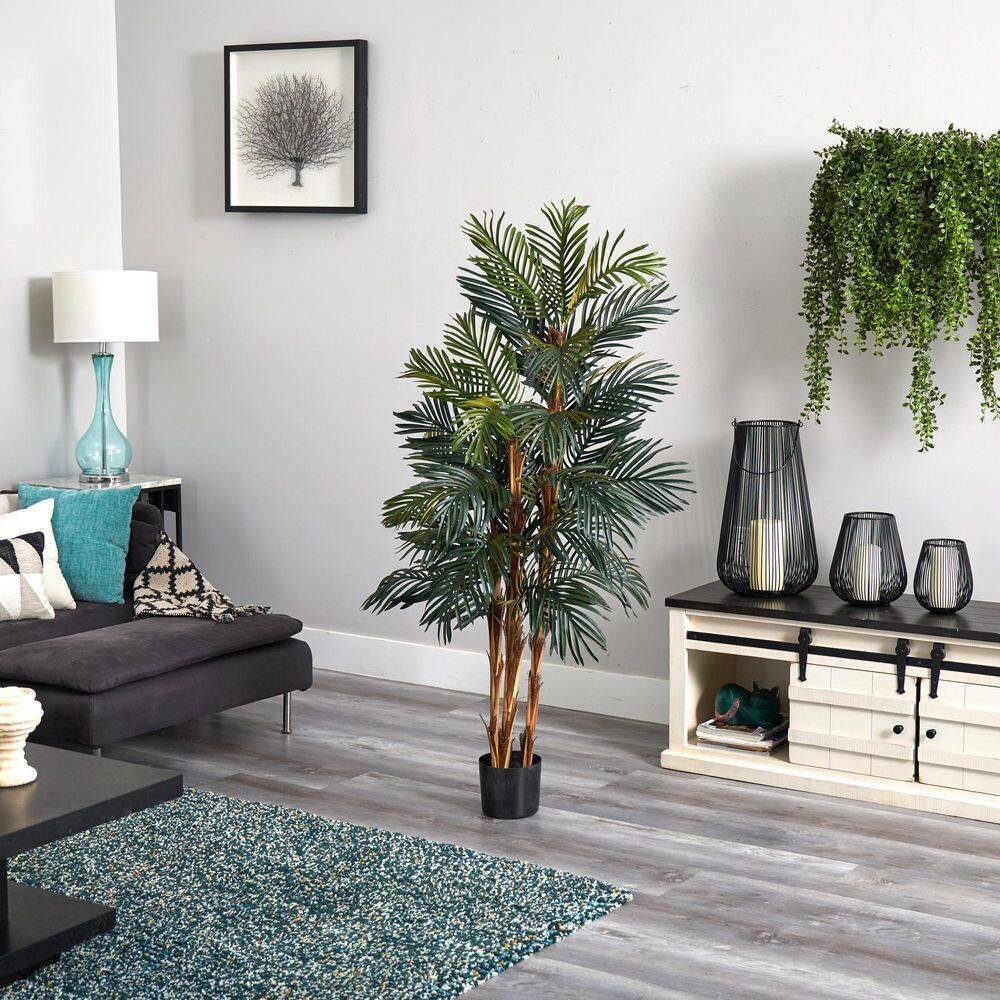 63" Green Silk Robellini Palm Tree in Black Pot
