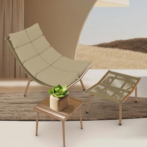 Wood-Color Metal Outdoor Lounge Chair with Brown Cushions and Table