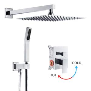 Rain 1-Spray Square 10 in. Shower System Shower Head with Handheld in Chrome
