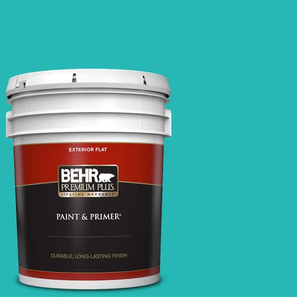 BEHR PREMIUM PLUS 5 gal. #MQ4-21 Caicos Turquoise Flat Exterior Paint & Primer