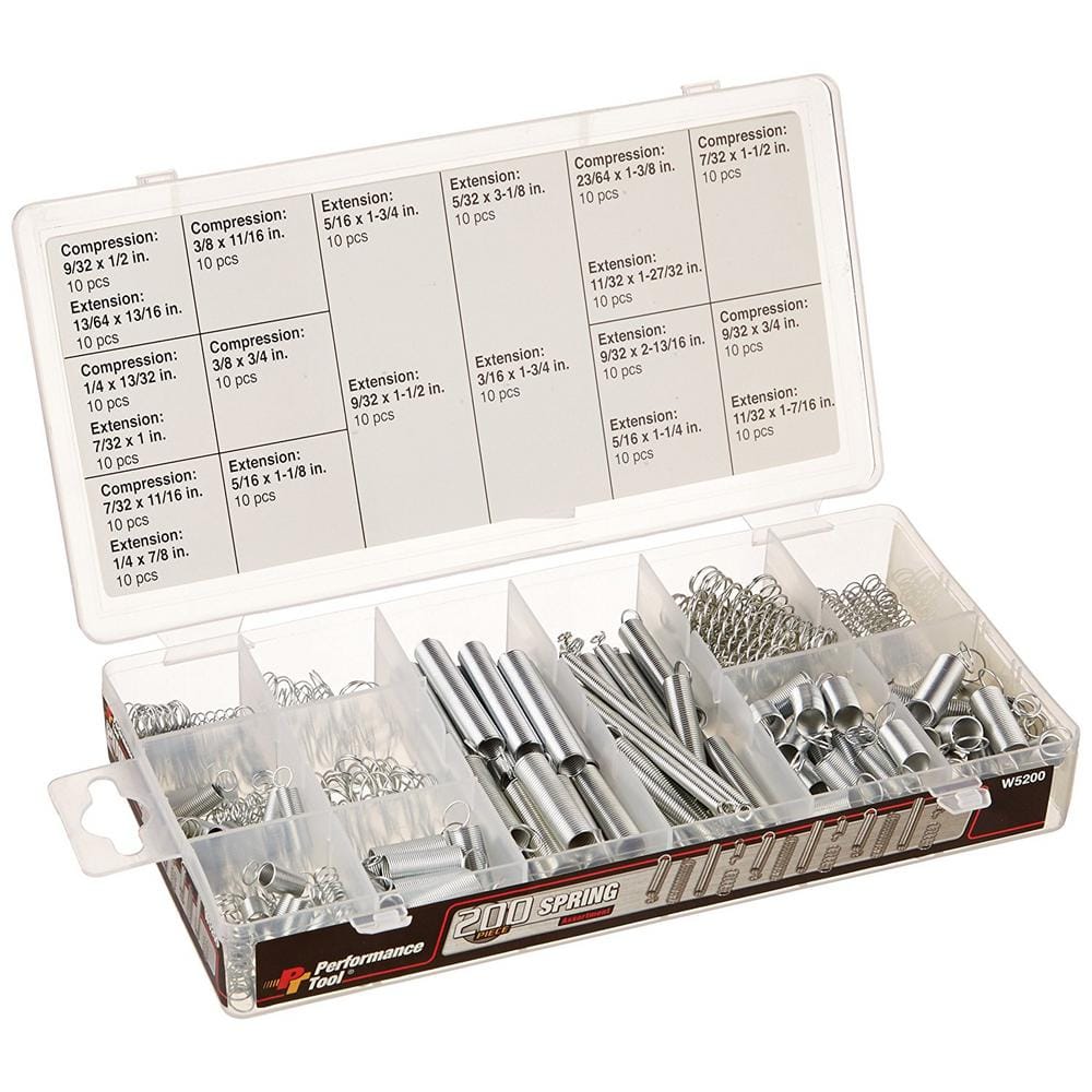 200-Piece Silver Steel Spring Assortment Kit with Case