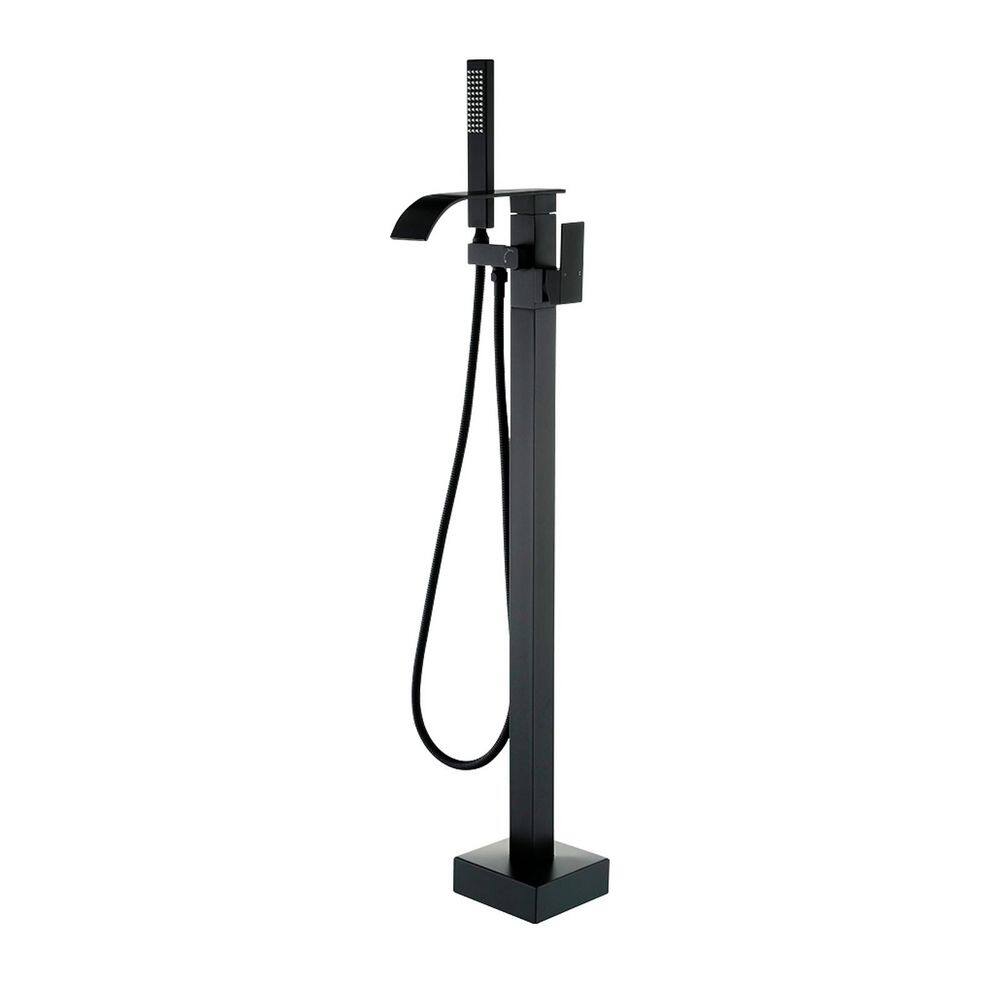 Single Handle Floor Mount Bathtub Faucet Freestanding Tub Filler Standing Shower Faucets with Handheld Shower in Black price history on PriceWatchPro