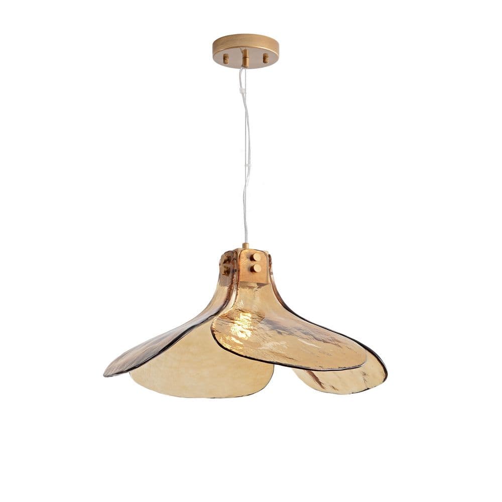 "Marisol 10"" Brushed Brass Single Light Four-leaf Amber Glass Pendant Light Chandelier" price history on PriceWatchPro