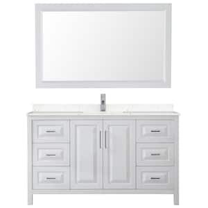 Daria 60 in. W x 22 in. D Single Vanity in White with Cultured Marble Vanity Top in Light-Vein Carrara with Basin&Mirror